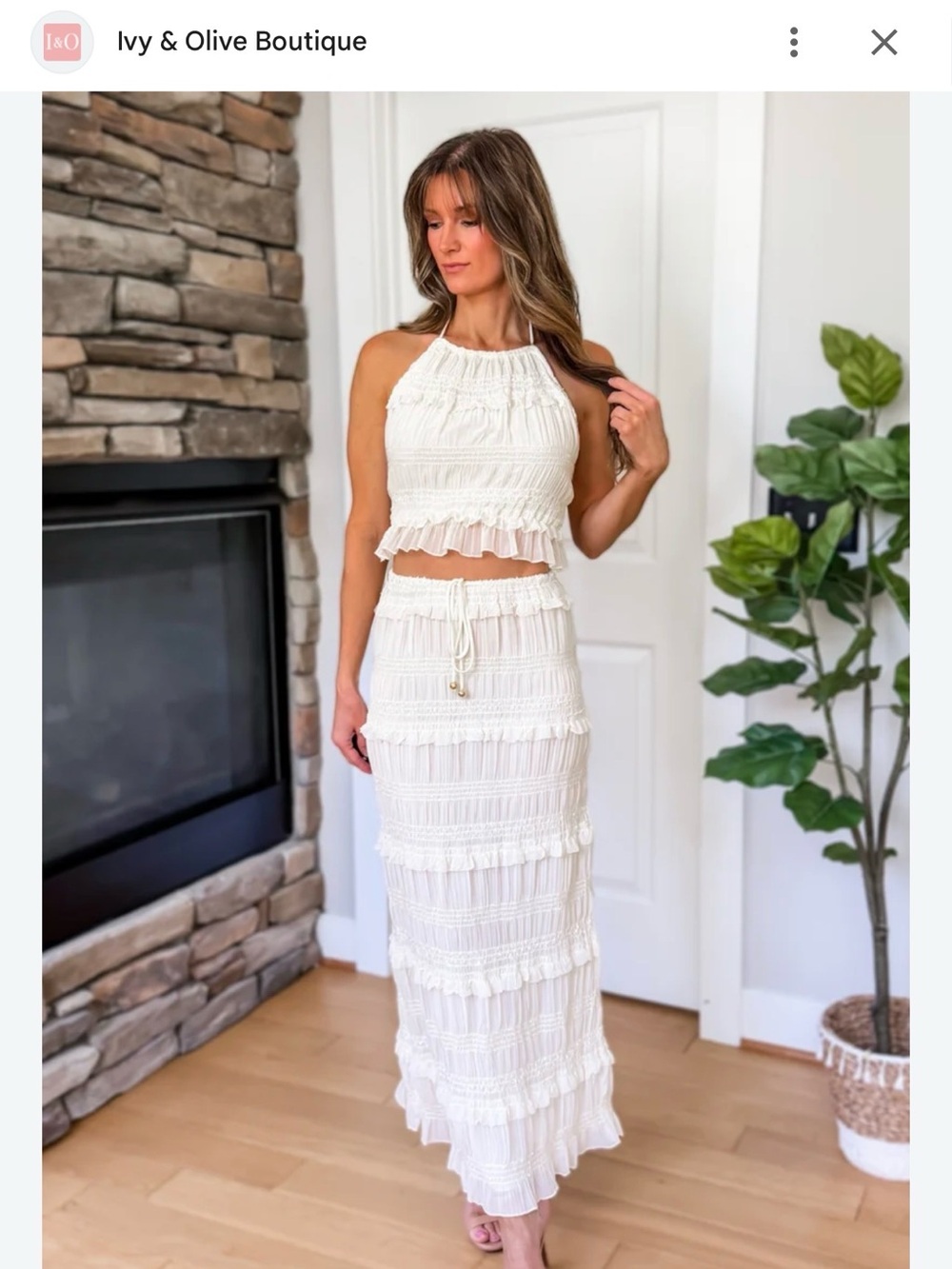Cream Smocked Maxi Skirt